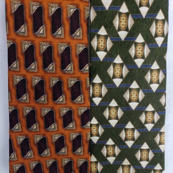 Classic Silk Tie Lot 2 Geometric Designer Oscar de la Renta Zylos Mens Neckwear - Picture 1 of 12